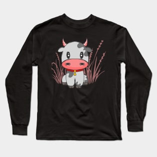 Cute Little Cow Chibi Cartoon Cow Lover Gift Long Sleeve T-Shirt